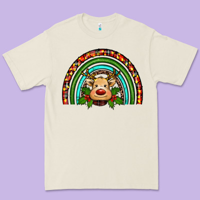 Reindeer Rainbow Christmas Premium Tee Designed By Ranaportraitstore