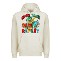 Oatmeal Heather coffee teach repeat Premium Hoodie - NancyCooperArtShop