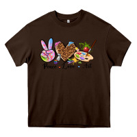 Chocolate Brown peace love art Heavy Core Tee - texasbilliewilder