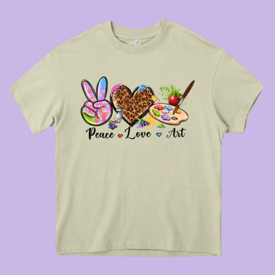 Peace Love Art Heavy Core Tee Designed By Texasbilliewilder