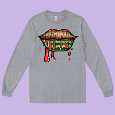 Summer Vibes Watermelon Lips Long Sleeve Tee Designed By Jasminsmagicworld