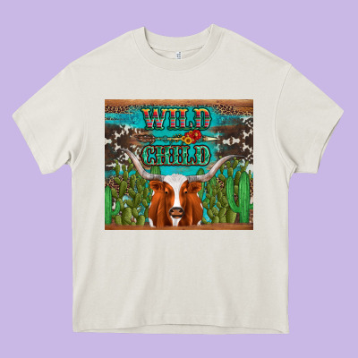 Whild Child Longhorn  Cactus Cowhide Heavy Core Tee Designed By Artiststas