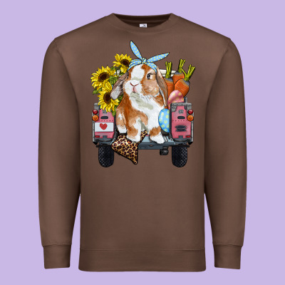 Easter Truck With Bunny Sunflowers And Eggs Premium Sweatshirt Designed By Ranaportraitstore