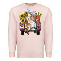 Pale Pink Easter truck with bunny sunflowers and eggs Premium Sweatshirt - RanaPortraitStore