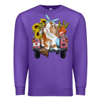 Purple Easter truck with bunny sunflowers and eggs Premium Sweatshirt - RanaPortraitStore
