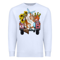 White Easter truck with bunny sunflowers and eggs Premium Sweatshirt - RanaPortraitStore