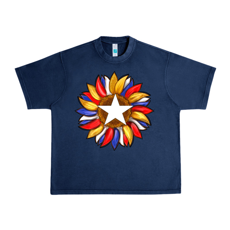 American Flag And Sunflower With Star Urban Heavy Tee by Artiststas | Teevron