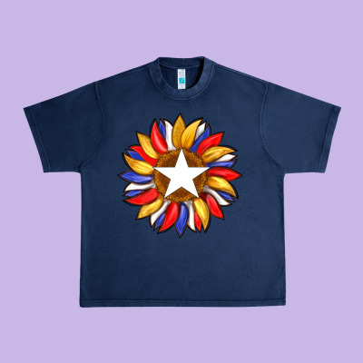 American Flag And Sunflower With Star Urban Heavy Tee Designed By Artiststas
