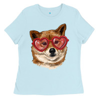 Baby Blue shiba inu with love glasses Ladies Tee - RanaPortraitStore