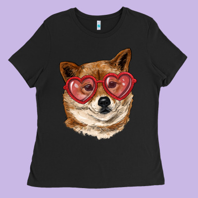Ladies Tee shiba inu with love glasses