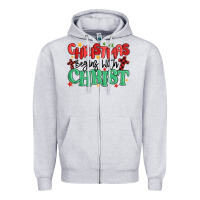 Heather Grey christmas begins with christ Zipper Hoodie - MaliasSmallBusiness