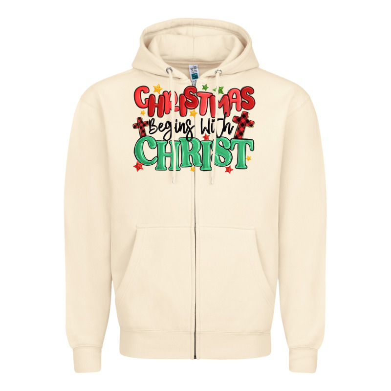 Christmas Begins With Christ Zipper Hoodie by MaliasSmallBusiness | Teevron