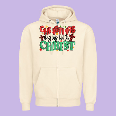 Christmas Begins With Christ Zipper Hoodie Designed By Maliassmallbusiness