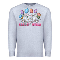 Heather Grey Easter Vibes with Bunny and Eggs Premium Sweatshirt - RanaPortraitStore