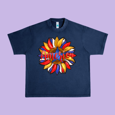 America With American Flag Colors And Sunflower With Star Urban Heavy Tee Designed By Artiststas