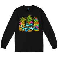 Black hello summer pineapple Long Sleeve Tee - Jasminsmagicworld