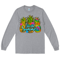 Heather Grey hello summer pineapple Long Sleeve Tee - Jasminsmagicworld