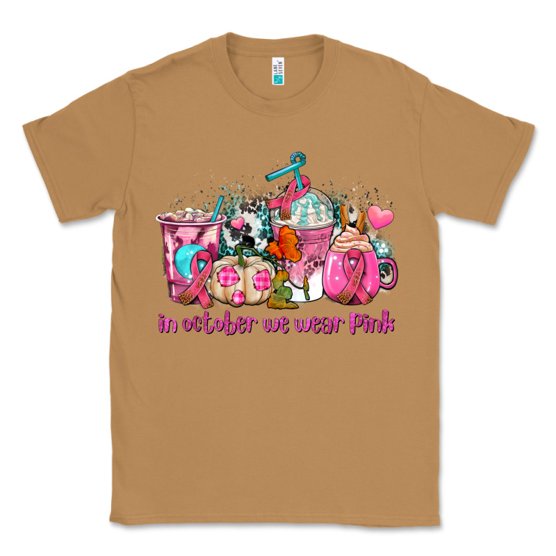 Western Cancer  In October We Wear Pink Coffee Cups With Ribbons Classic Tee by AdoDesignShop | Teevron
