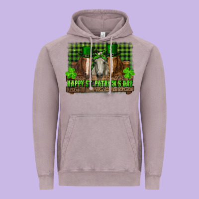 Happy St. Patrick's Day Horses With Leprechaun Hat And Bandana Vintage Hoodie Designed By Ranaportraitstore