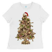 White Skeleton Christmas Tree Ladies Tee - RanaPortraitStore