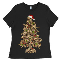 Black Skeleton Christmas Tree Ladies Tee - RanaPortraitStore