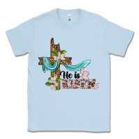Dusty Blue he is risen cross Classic Tee - BarkalooDesign