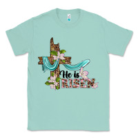 Seafoam he is risen cross Classic Tee - BarkalooDesign