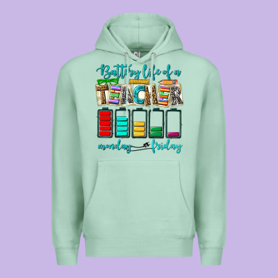 Battery Life Of A Teacher Monday Friday Premium Hoodie Designed By Nancycooperartshop