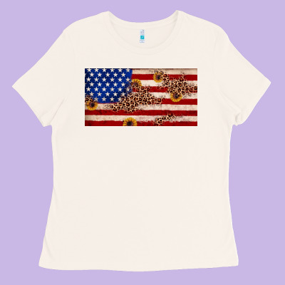 American Flag Leopard Sunflower Ladies Tee Designed By Jahusdesignshop