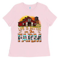 Bubblegum Pink life is better on the farm with barn Ladies Tee - texasbilliewilder