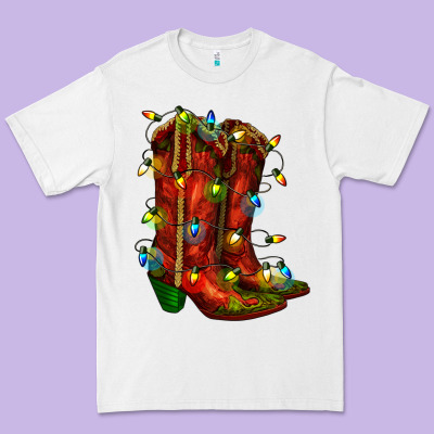 Christmas Western Boots With Lights Premium Tee Designed By Ranaportraitstore