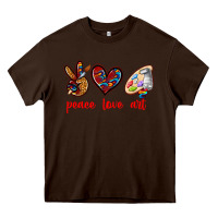 Chocolate Brown peace love art Heavy Core Tee - texasbilliewilder