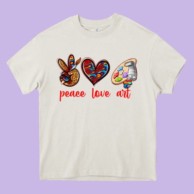Peace Love Art Heavy Core Tee Designed By Texasbilliewilder