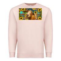 Pale Pink Goat with sunflowers and leopard Premium Sweatshirt - RanaPortraitStore