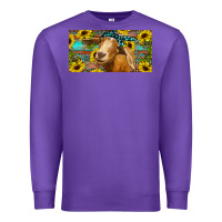 Purple Goat with sunflowers and leopard Premium Sweatshirt - RanaPortraitStore