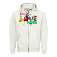 Oatmeal Heather teach love inspire Zipper Hoodie - NancyCooperArtShop