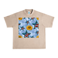French Oak patriotic stars and sunflower Urban Heavy Tee - BundleAndBundleShop