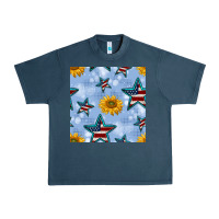 Midnight Navy patriotic stars and sunflower Urban Heavy Tee - BundleAndBundleShop