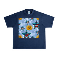 Navy patriotic stars and sunflower Urban Heavy Tee - BundleAndBundleShop