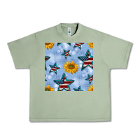 Oil Green patriotic stars and sunflower Urban Heavy Tee - BundleAndBundleShop
