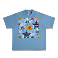 Pebble Blue patriotic stars and sunflower Urban Heavy Tee - BundleAndBundleShop