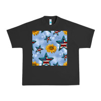 Pigment Black patriotic stars and sunflower Urban Heavy Tee - BundleAndBundleShop