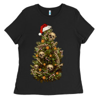Black Skeleton merry christmas tree Ladies Tee - RanaPortraitStore