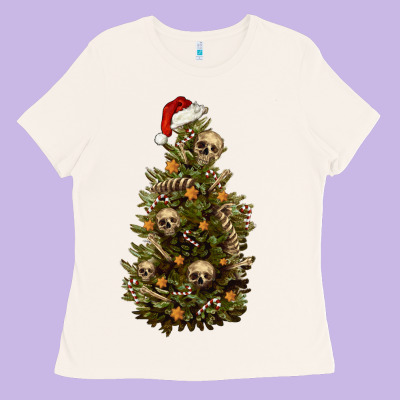 Ladies Tee Skeleton merry christmas tree