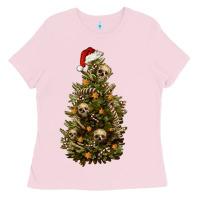 Bubblegum Pink Skeleton merry christmas tree Ladies Tee - RanaPortraitStore