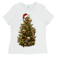White Skeleton merry christmas tree Ladies Tee - RanaPortraitStore