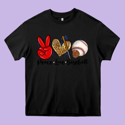 Peace Love Baseball Heavy Core Tee Designed By Zillion Design Studio