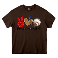Chocolate Brown peace love baseball Heavy Core Tee - Zillion Design Studio