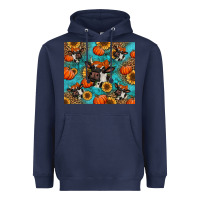 Navy autumn pumpkins holstein cow Heavyweight Hoodie - Jasminsmagicworld