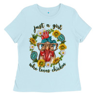 Baby Blue just a girl who loves chicken with sunflowers and gemstone Ladies Tee - texasbilliewilder